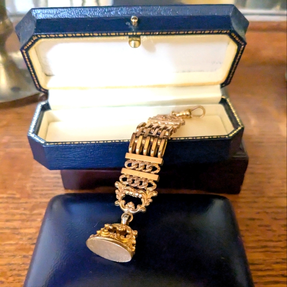 Antique 12K Gold Filled Watch Fob Vest Chain Ornate TGE Signed Horology Piece